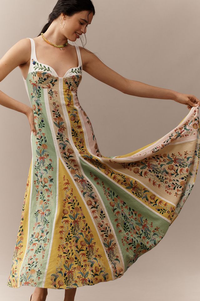 Farm Rio Linen Floral Stripe Maxi Dress #2