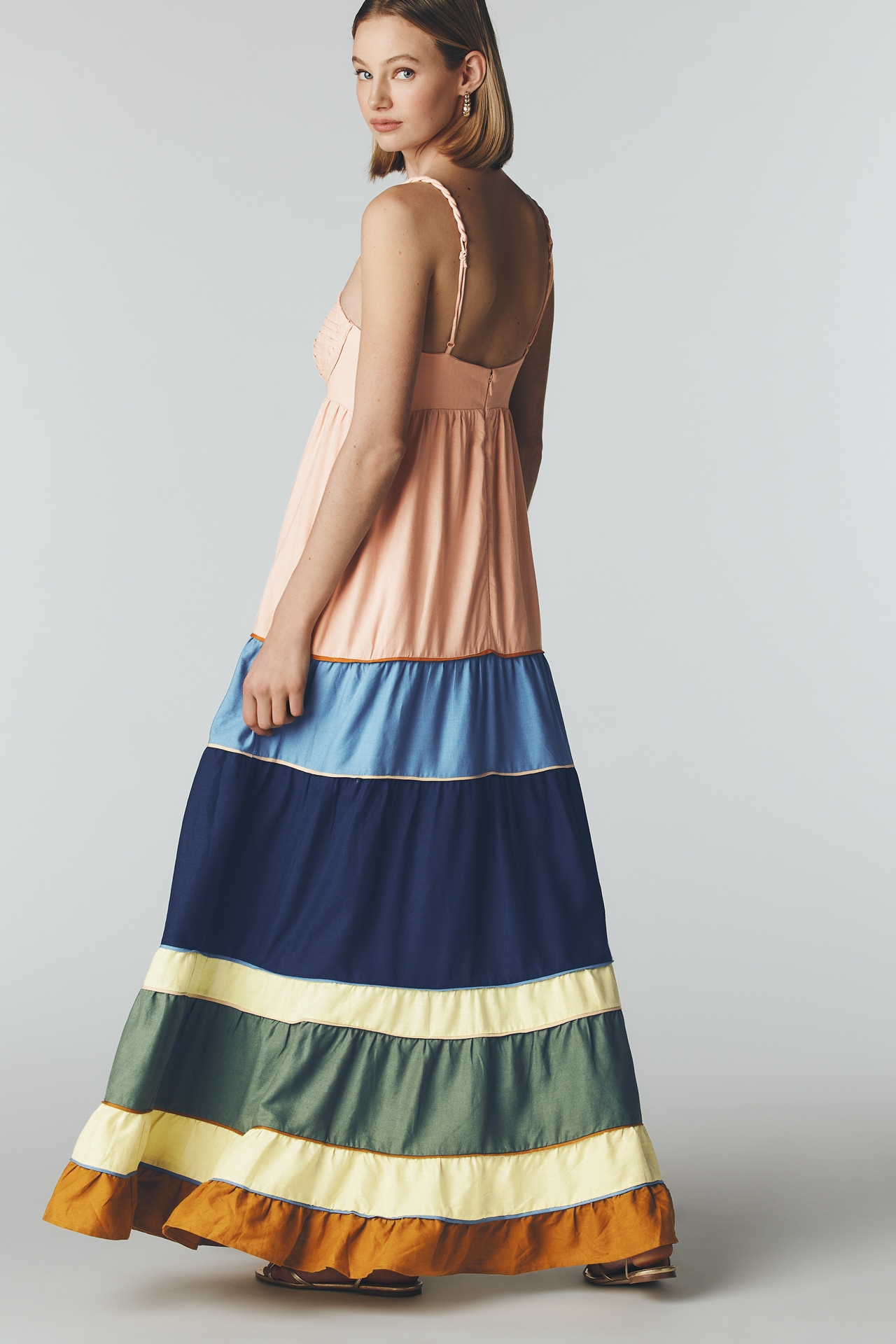 Farm Rio Linen Blend Pleated Midi Dress