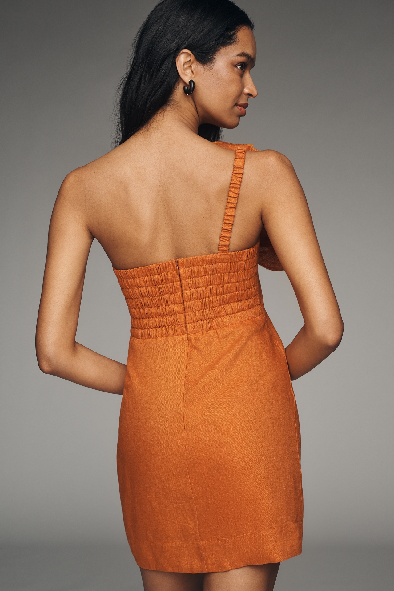 Farm Rio Sculptural One-Shoulder Linen Mini Dress