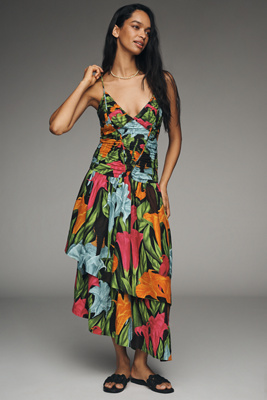 V-Neck A-Line Linen Midi Dress
