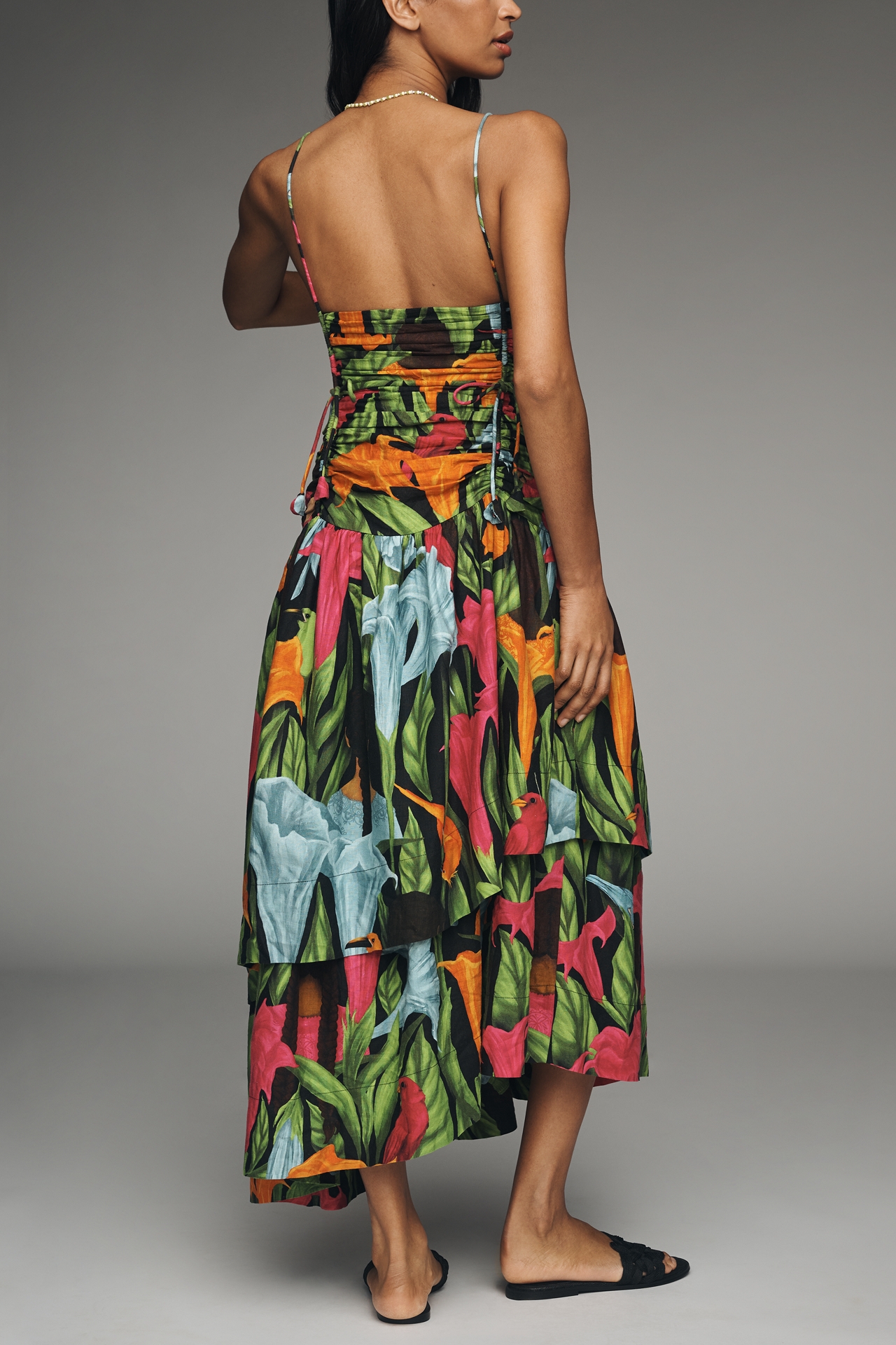 Farm Rio V-Neck A-Line Linen Midi Dress