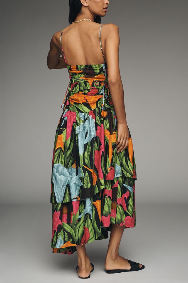 Farm Rio V-Neck A-Line Linen Midi Dress #2