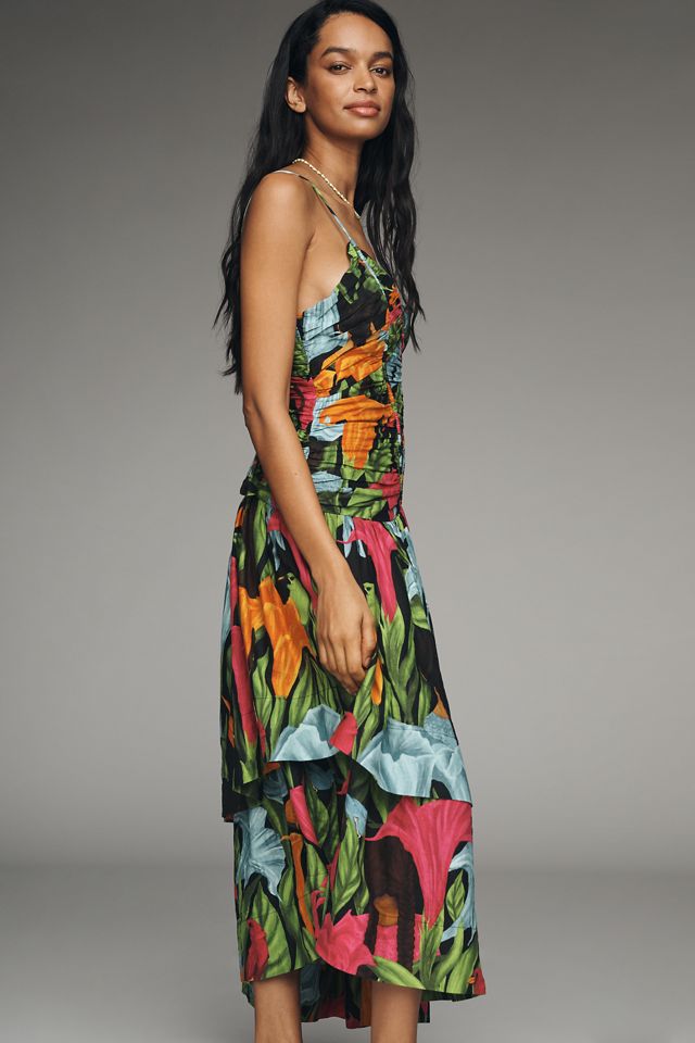 sachin and babi light blue dress Farm Rio V-Neck A-Line Linen Midi Dress