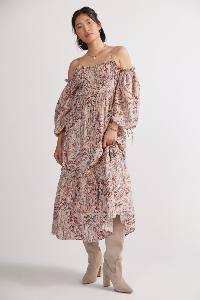 Anthropologie Fleur Wood Dress Bera Pleated Paisley Dolman Size 4