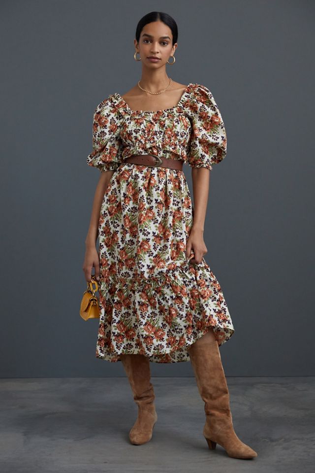 Floral Puff-Sleeved Maxi Dress