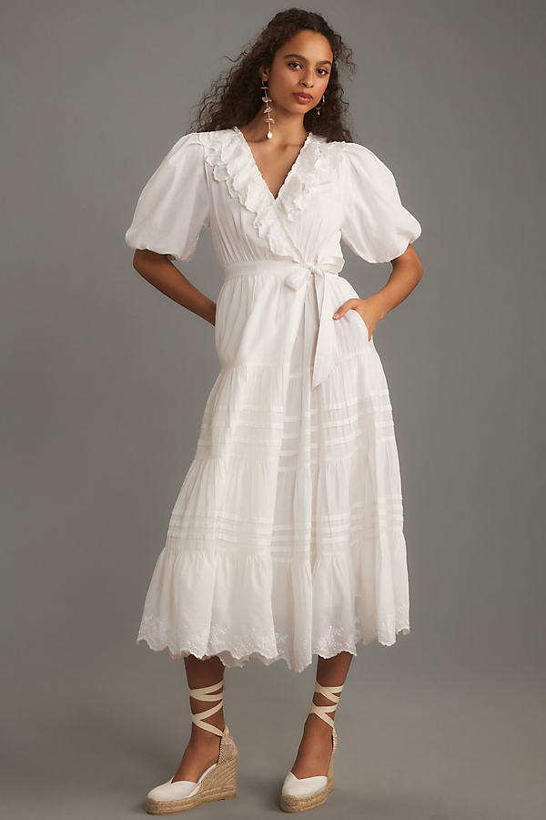 Love The Label Short-Sleeve Ruffled Tiered Wrap Midaxi Dress