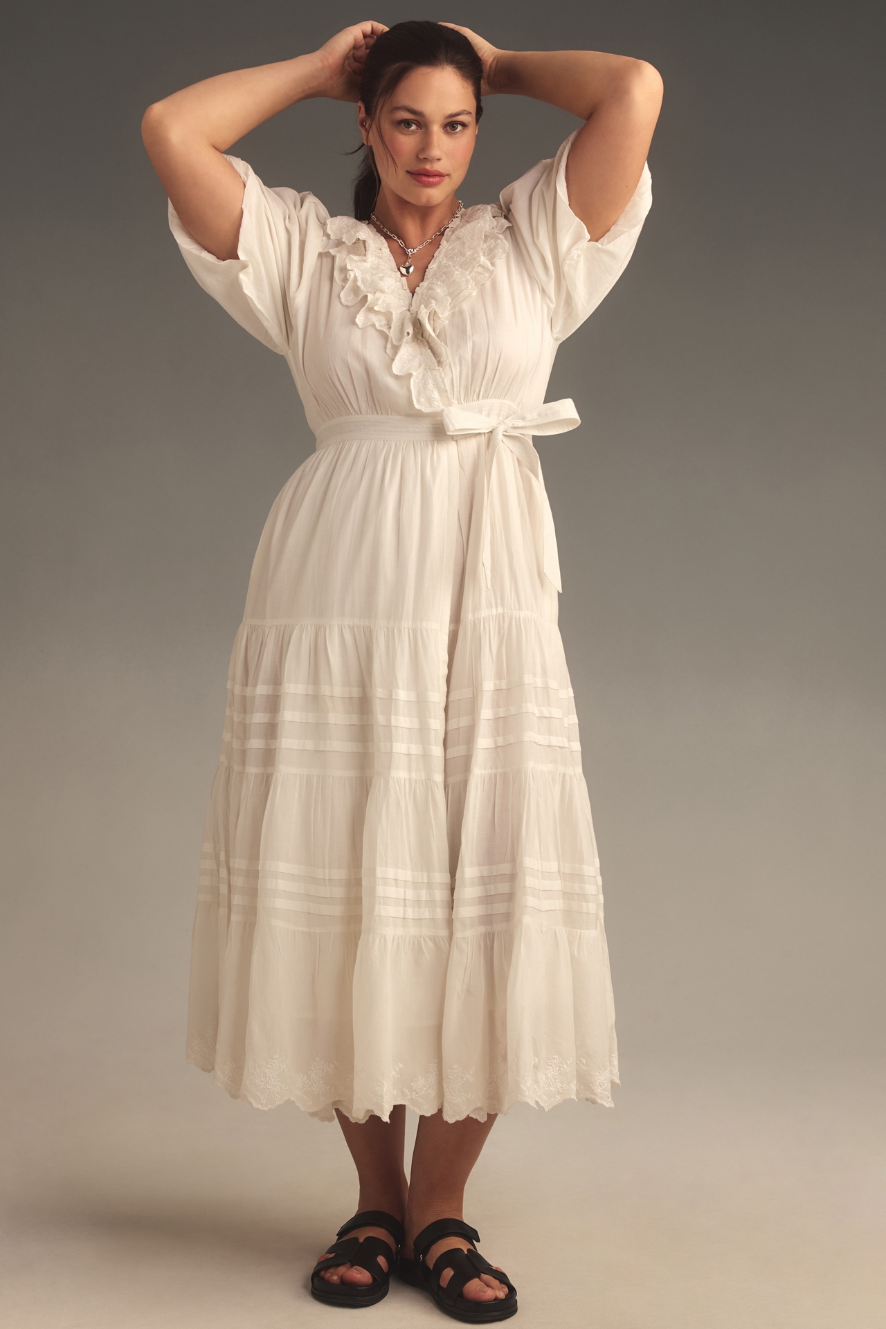 Love The Label Short-Sleeve Ruffled Tiered Wrap Maxi Dress