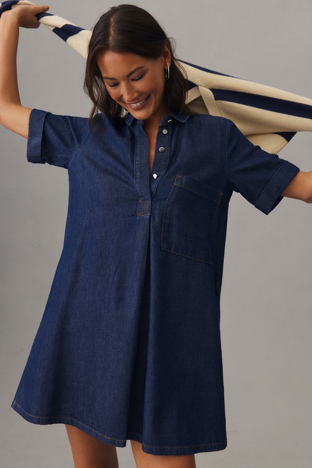 Robe chemise courte en denim style militaire Pilcro #1