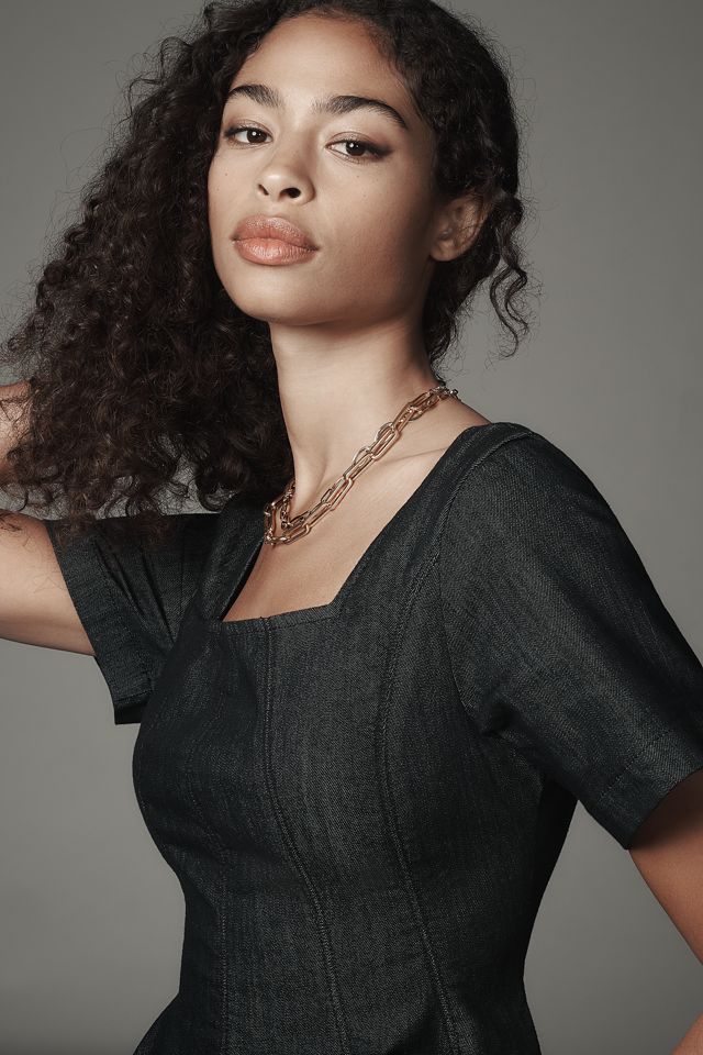 Pilcro Short-Sleeve Square-Neck Denim Mini Dress #4