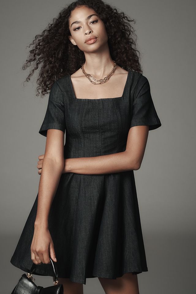 Pilcro Short-Sleeve Square-Neck Denim Mini Dress #1