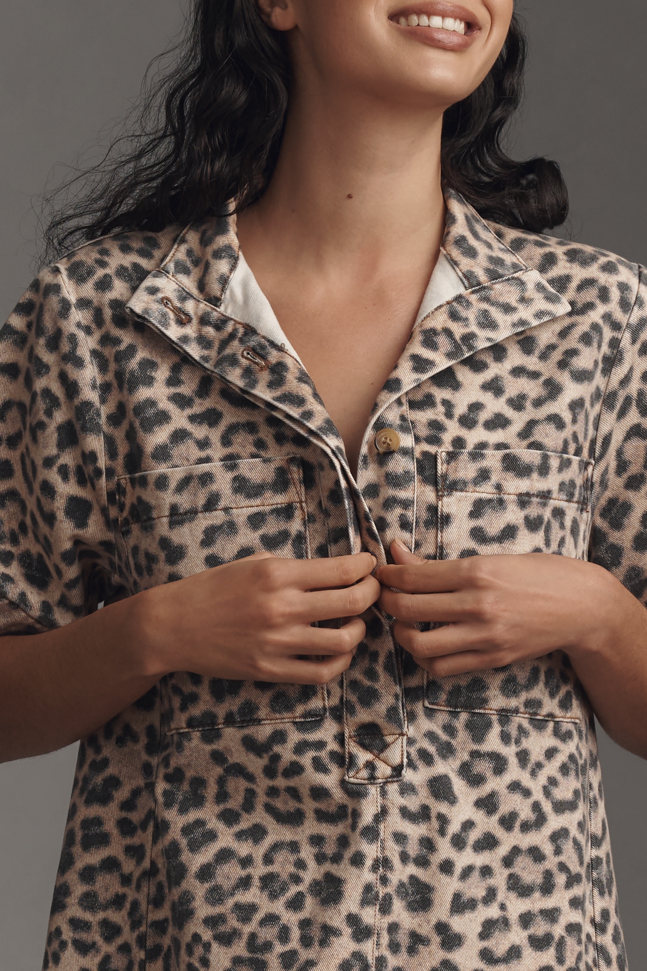 The Jeannie Short-Sleeve A-Line Mini Dress by Maeve: Leopard Edition