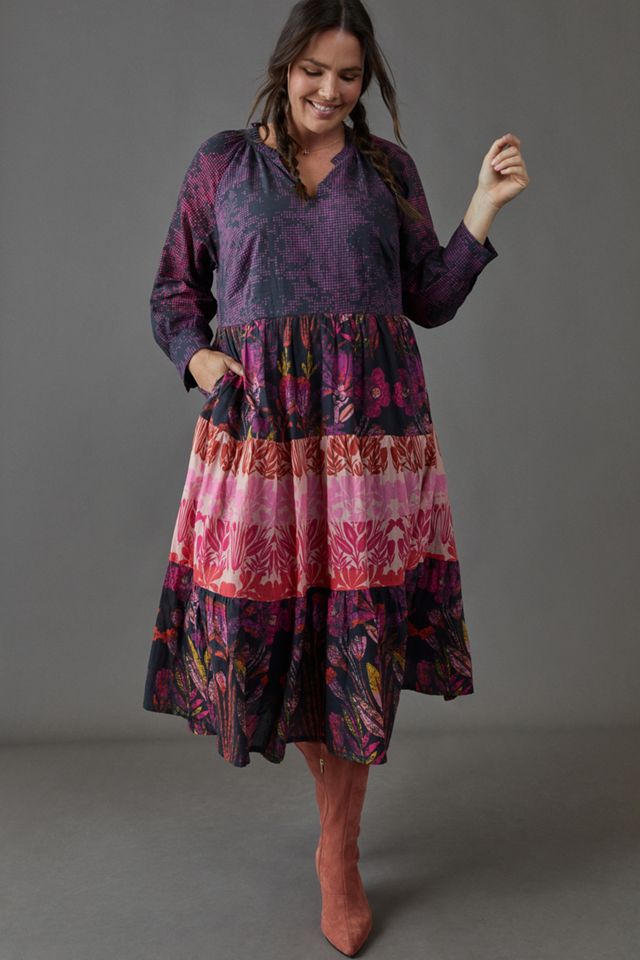chinese dress ladies By Anthropologie Long-Sleeve Smocked Tiered Maxi Dress – katie + hubbell main image 0