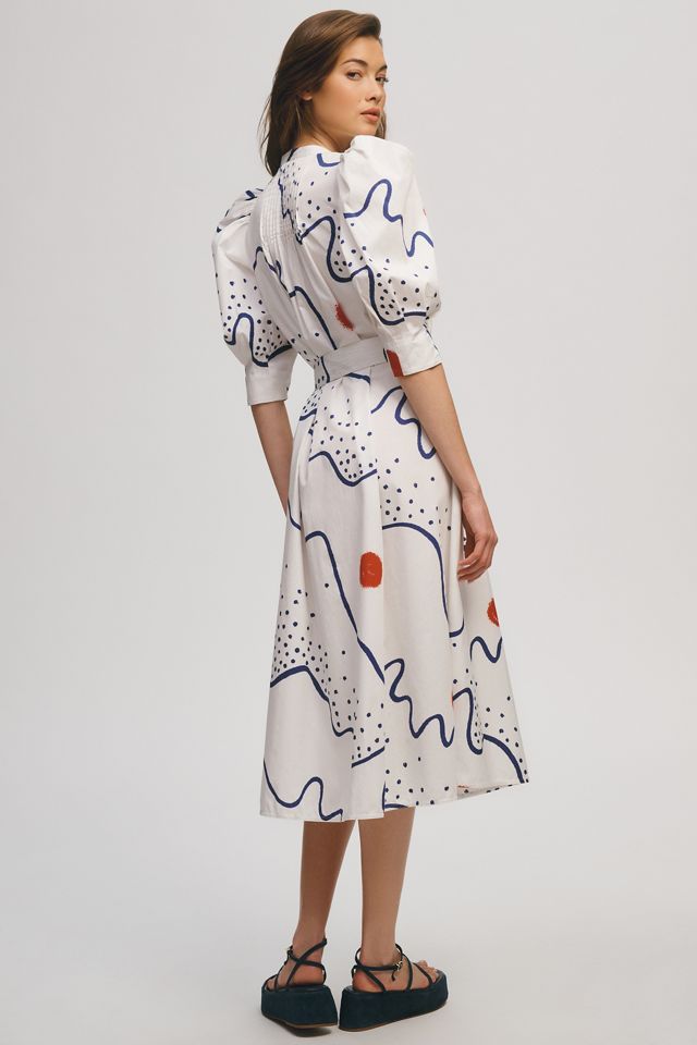 Hunter Bell Belted Puff-Sleeve V-Dress #3