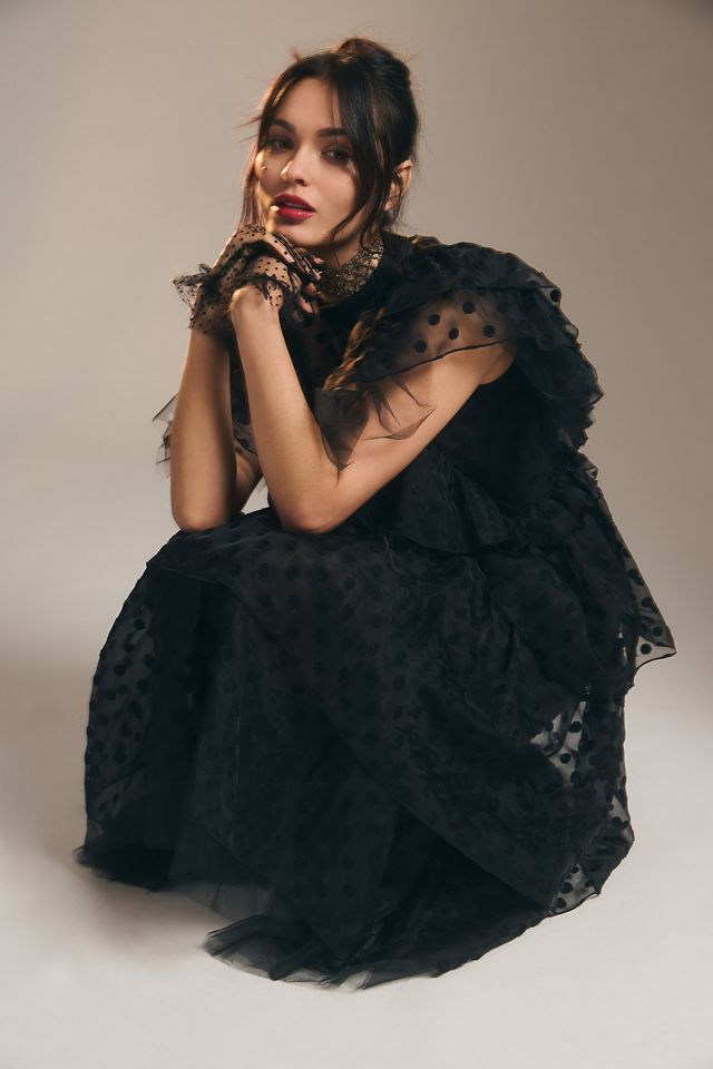 Hunter Bell Annabel Tiered Mock-Neck Ruffle-Sleeve Gown #3
