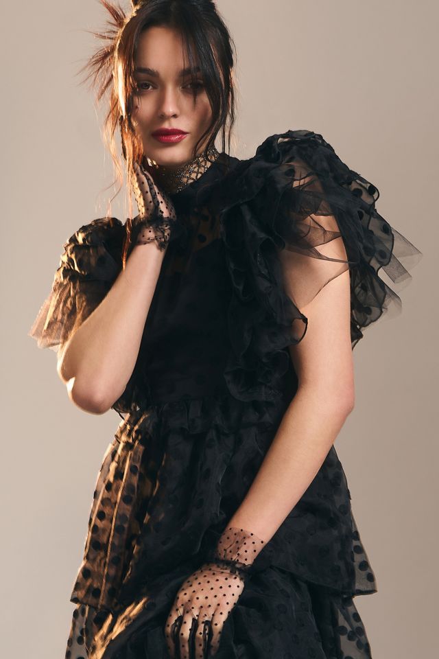 Hunter Bell Annabel Tiered Mock-Neck Ruffle-Sleeve Gown #4