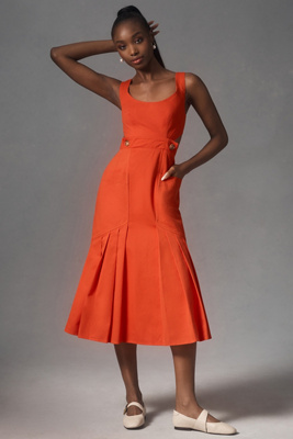 Hunter Giselle Sleeveless Square-neck Midi Dress In Red