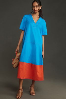 Shop Hunter Gigi Short-sleeve Colorblock Midi Dress In Blue