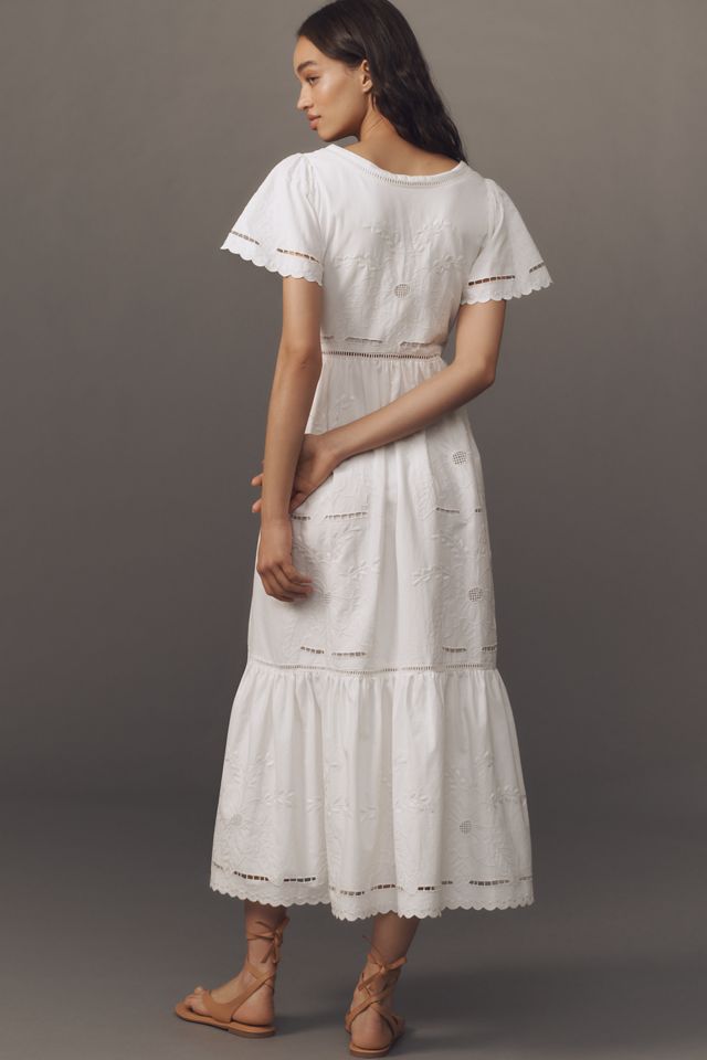 Hunter Bell Marley Flutter-Sleeve Embroidered Eyelet Midi Dress #1