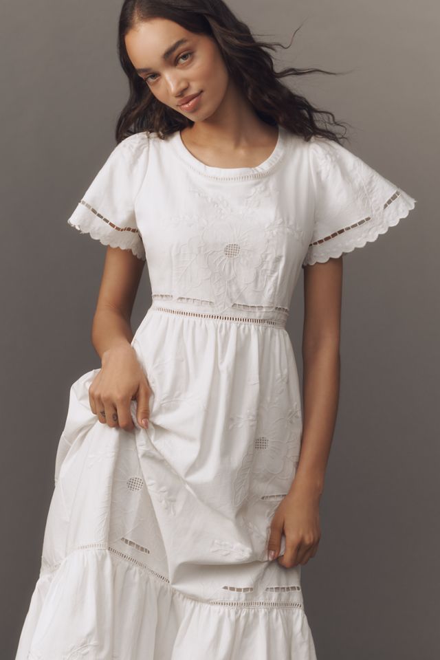 Hunter Bell Marley Flutter-Sleeve Embroidered Eyelet Midi Dress #2