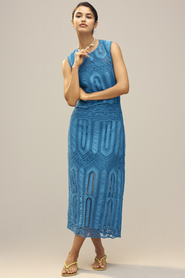 Hunter Stowe Sleeveless Lace Midi Dress In Blue