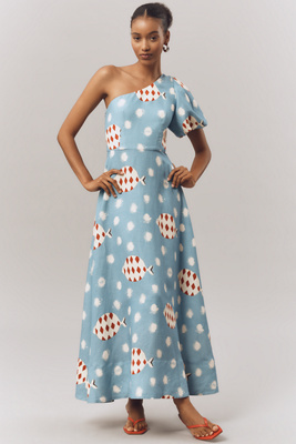 Hunter Carmen Linen Blend Midi Dress In Blue