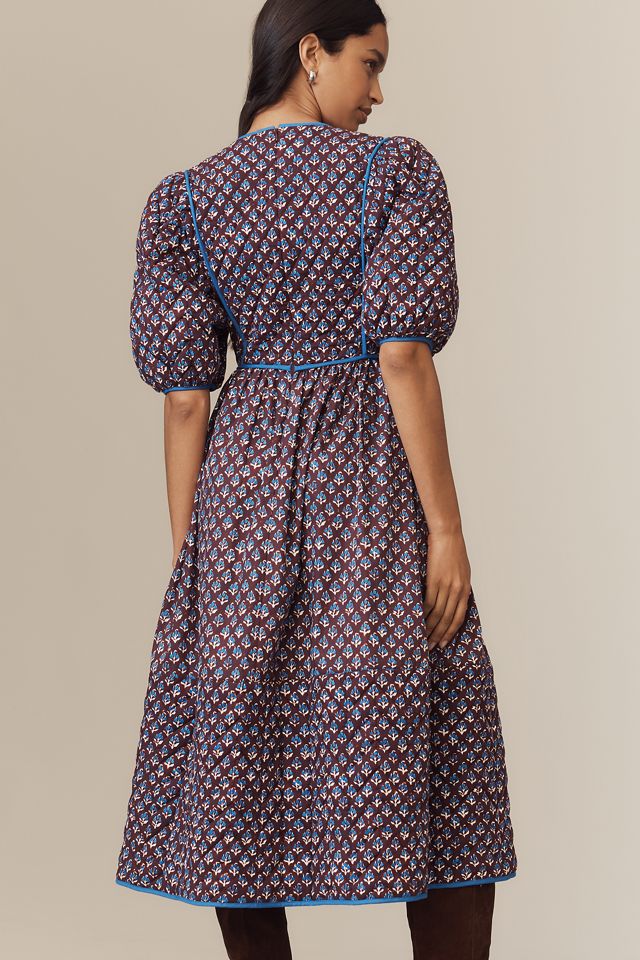 Hunter Bell Brenner Quilted Puff-Sleeve Midi Dress #1