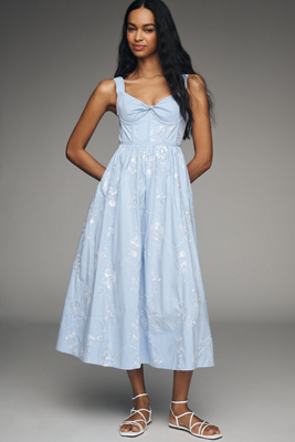 Hunter Gracie Embroidered Bustier Midi Dress In Blue