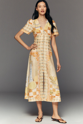 Hunter Larson Short-sleeve V-neck Midi Dress In Multi