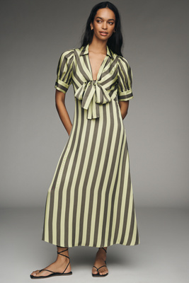 Hunter Iris Short-sleeve Tie-front Midi Dress In Green