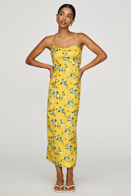 Hunter Amal Linen Midi Dress In Yellow