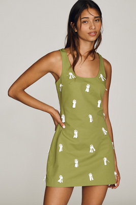 Hunter Collins Cotton Tassel Mini Dress In Green