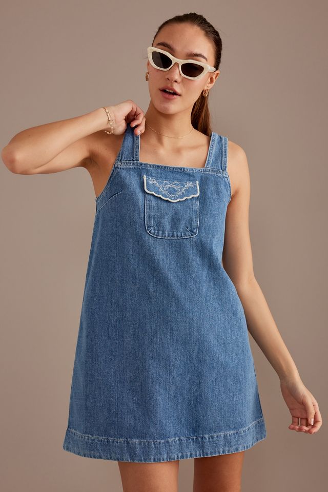 Denim Pinafore Mini Dress, Denim