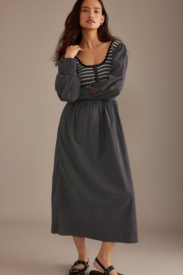 Damson Madder Hermione Puff-Sleeve Shirred Midi Dress | Anthropologie UK