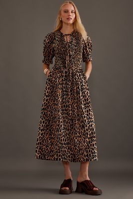 DAMSON MADDER DAMSON MADDER BLUEBELLE LEOPARD MIDI DRESS