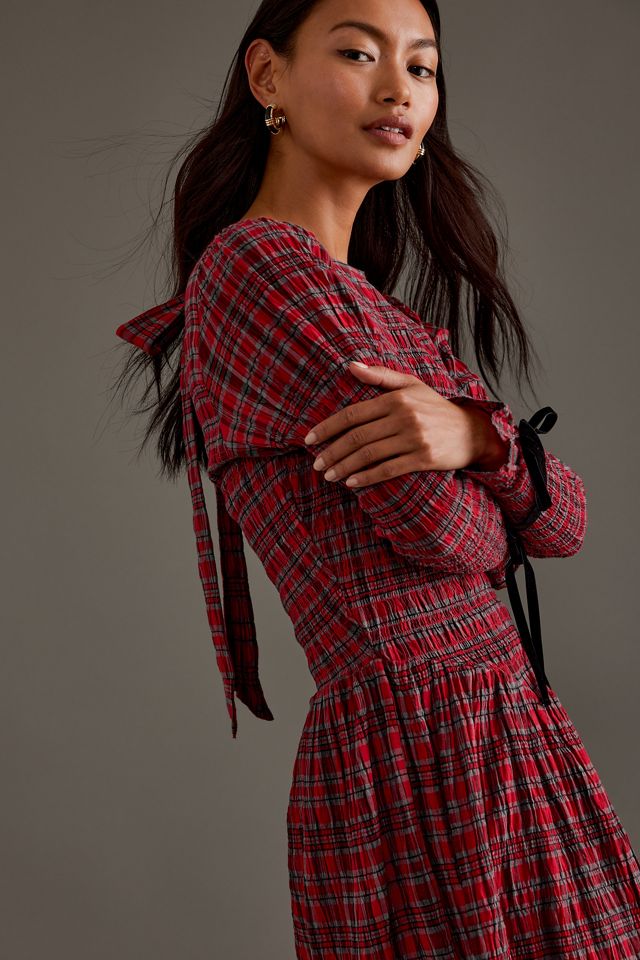 Damson Madder Alice Shirred Drop-Waist Midi Dress | Anthropologie UK