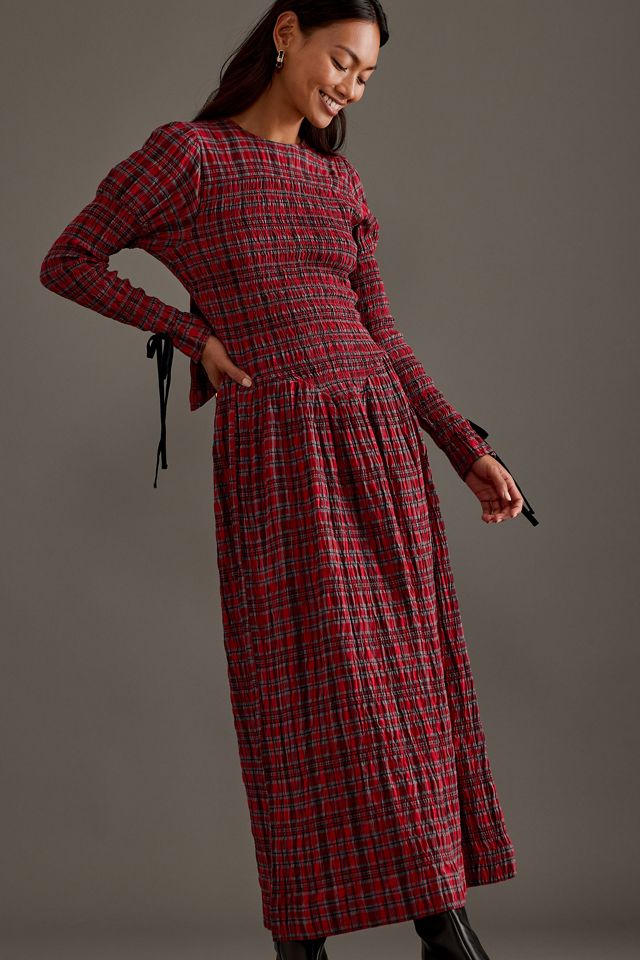 Damson Madder Alice Shirred Drop-Waist Midi Dress | Anthropologie UK