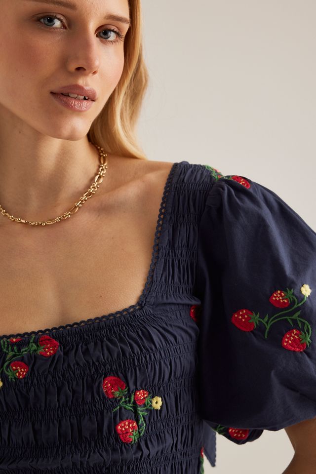 Damson Madder Lauren Bestickte Puffärmel-Midi-Kleid #4