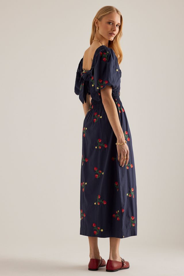 Damson Madder Lauren Bestickte Puffärmel-Midi-Kleid #1