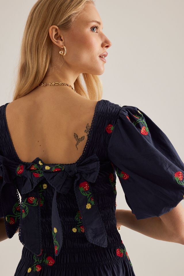 Damson Madder Lauren Bestickte Puffärmel-Midi-Kleid #2