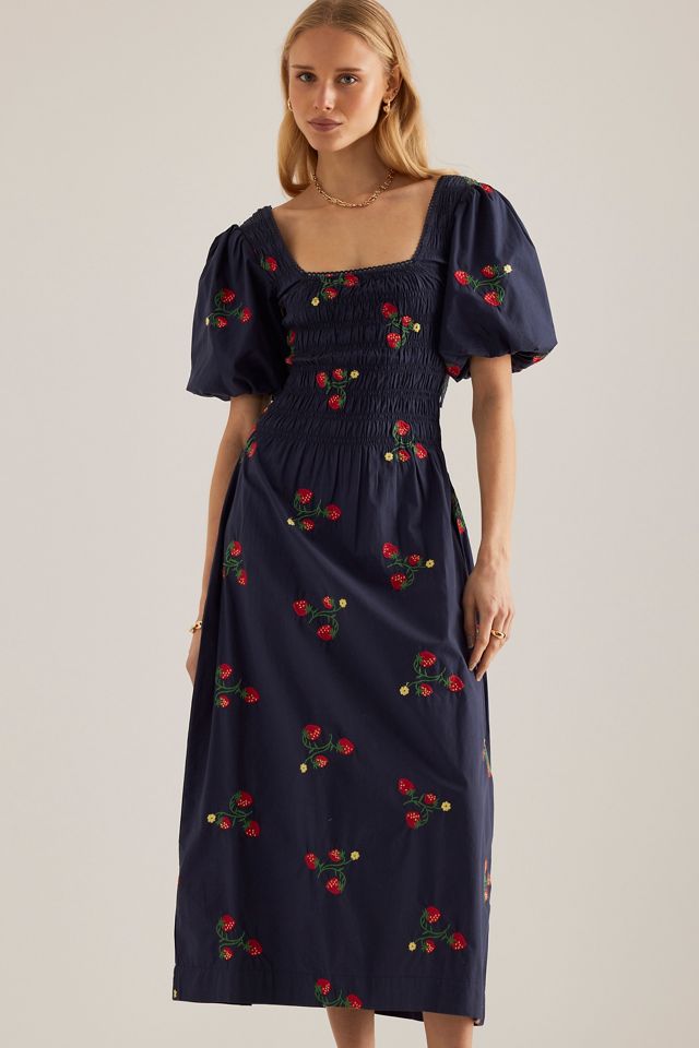 Damson Madder Lauren Bestickte Puffärmel-Midi-Kleid #3