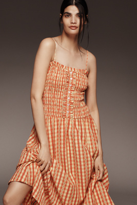 DAMSON MADDER GRACE SQUARE-NECK MIDI DRESS 