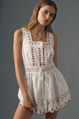 Shop Damson Madder Amaya Scalloped Mini Dress In White
