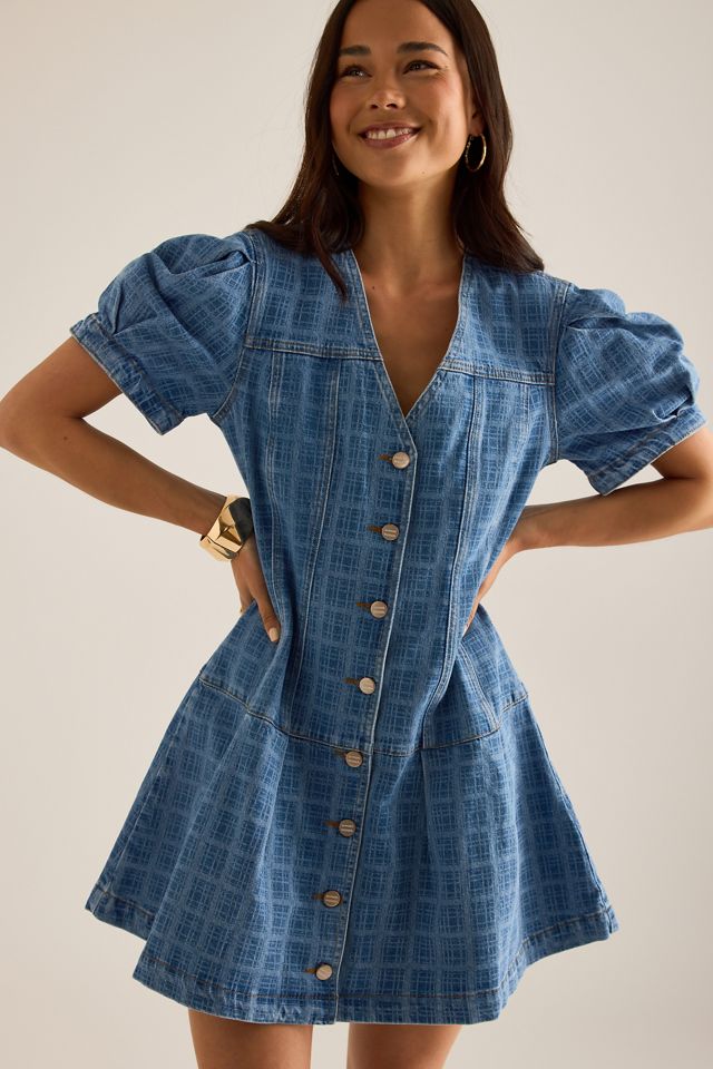 Robe Mini en Denim à Manches Bouffantes Adeline Damson Madder #2