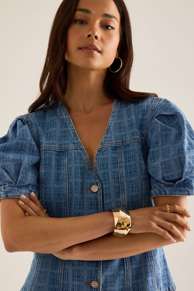 Robe Mini en Denim à Manches Bouffantes Adeline Damson Madder #3