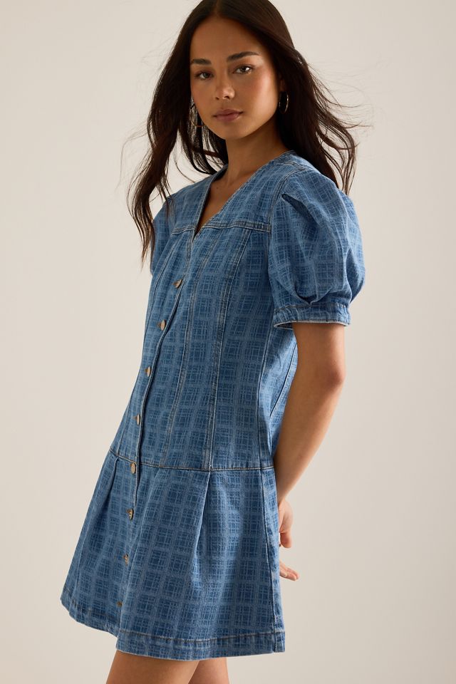 Robe Mini en Denim à Manches Bouffantes Adeline Damson Madder #5