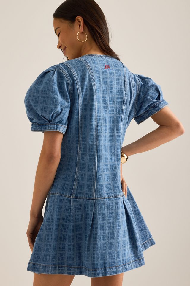 Robe Mini en Denim à Manches Bouffantes Adeline Damson Madder #1