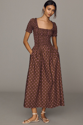 damson madder x anthropologie raphaela shirred maxi dress Damson Madder Raphaela Shirred Midi Dress