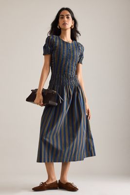 Damson Madder Short-Sleeve Ruffle Sheer Lace Midi Dress