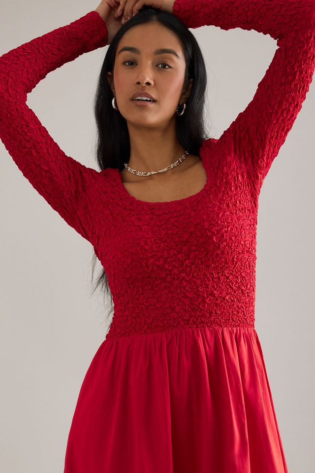 Vestido Midi Fruncido de Manga Larga Malinda Damson Madder #4
