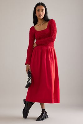 Damson Madder Malinda Long-Sleeve Smocked Midi Dress